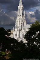 Neo-Gothic Ermita Church stands out in the sunlight, view from Retreta Park in Cali. Colombia, South America.