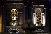 Pair of stained glass windows on the outside of the cathedral at Cayzedo Plaza in Cali. Colombia, South America.