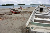 Boats on Juanchaco beach, an hour north of Buenaventura by sea, quite deserted. Colombia, South America.