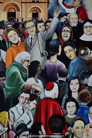 Painting of some of the 3 million people who visit the cathedral in Buga each year at the local museum. Colombia, South America.
