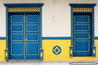 A feature in Jardin is the towns colorful doors and facades. Colombia, South America.