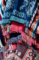 Shawls, colorful with nice designs, for sale in Jardin, stay warm at night. Colombia, South America.
