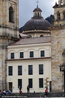 Cathedral dome and buildings at Plaza Bolivar in Bogota.