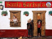 Santa Bárbara, una escena callejera pintada en una casa por Edgar Díaz en Sogamoso. Colombia, Sudamerica.