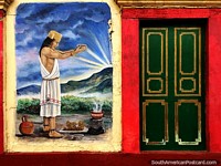 Ancient cultures and rituals portrayed in murals by Edgar Diaz around Sogamoso. Colombia, South America.