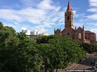 Santander Central Park and the Gothic cathedral (1957) in Neiva. Colombia, South America.