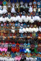Dream catchers to hang above the bed to catch bad dreams, Otavalo. Ecuador, South America.