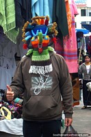 A colorful woolen balaclava mask in Otavalo. Ecuador, South America.