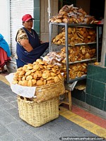 Fresh bread rolls for sale in Otavalo. Ecuador, South America.