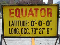 Equador - Latitude 0-0-0, Longitude 78-27-8 em Mitad do Mundo. Equador, América do Sul.
