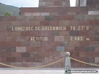 Ecuador Photo - Long. Occ de Greenwich 78 27 8, Altitud 2483m, Mitad del Mundo.