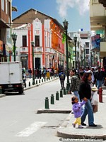 The colorful main street in Cayambe. Ecuador, South America.