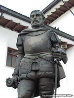 Statue of Spanish conquistador Sebastian de Belalcazar in Quito. Ecuador, South America.