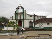 Green and white church in Valladolid between Vilcabamba and Zumba. Ecuador, South America.