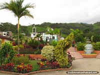 The beautiful park, gardens and church in Palanda south of Vilcabamba. Ecuador, South America.