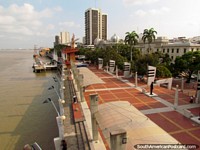 Larger version of Guayaquil river, Malecon walkway and city.