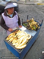 The BBQ bananas lady in Latacunga. Ecuador, South America.
