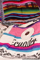 The colors of Ecuador, cloths, bags and more for sale at Plaza Roja, Riobamba. Ecuador, South America.