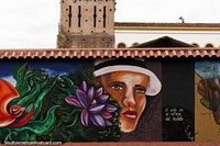 Mural in Cuenca, art is a reflection of the world. Ecuador, South America.