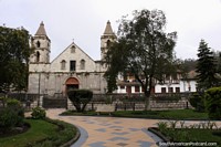 The stone church beside the plaza in Pujili. Ecuador, South America.