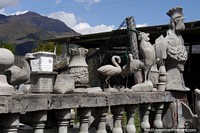 Chickens, flamingos and ducks, works of stone, Machachi. Ecuador, South America.