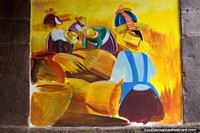 Versão maior do Agricultores nos campos de trigo e potes cerâmicos, bela pintura e arte de rua em Ibarra.