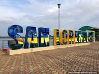 Every city in Ecuador has a big colorful sign with the name, San Lorenzo. Ecuador, South America.
