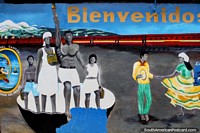 Mural de bienvenidos en San Lorenzo con la cultura y la gente locales. Ecuador, Sudamerica.