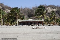 A casa na praia fantástica rodeia-se de palmeiras em El Matal perto de Jama. Equador, América do Sul.