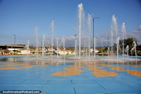 Park with large fountain in the small town of Jama on the coast. Ecuador, South America.