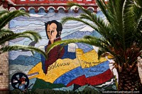 Versión más grande de Simón Bolívar liberó a Venezuela, Colombia, Panamá, Ecuador y Perú y fundó Bolivia, mural en Loja.