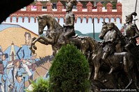 Bronze men on horses, to Juan Salinas of Loyola (1492-1582), amazing monument in Loja. Ecuador, South America.