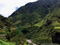 Canopy de Agoyan a través del valle del Río Pastaza en Banos, espectacular. Ecuador, Sudamerica.