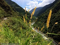 O Rio Pastaza e o caminho para baixo na via de cachoeiras em Banos, espetacular e belo. Equador, América do Sul.