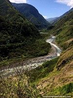 The Pastaza River winds through the valley in Banos, this is not rainy season, imagine that. Ecuador, South America.