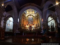 Interior of the Metropolitan Cathedral in Quito features works by the Quito School of Art.