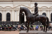 Gral. Bernardino Caballero (1839-1912) on horseback, a monument in front of the theater in Concepcion. Paraguay, South America.
