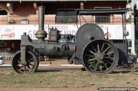 Antique train engine monument in the main street in Concepcion. Paraguay, South America.