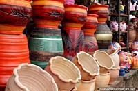 Plant holders of various shapes, colors and sizes, ceramics in Aregua. Paraguay, South America.