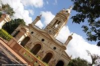 The impressive church in the town of Itaugua, arches and tower. Paraguay, South America.