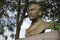 Jose Maria Farina, a marine and navy hero born in Caacupe in 1836, bust at his plaza. Paraguay, South America.