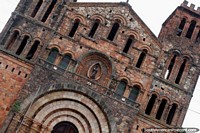 The intricate front facade of stone of Iglesia Ybaroty (1944) in Villarrica.