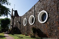 San Blas Cathedral (1966) built in the shape of a ship with portholes in Ciudad del Este. Paraguay, South America.