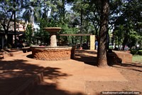 An old tiled fountain along Paseo Monsenor Rodriguez in Ciudad del Este. Paraguay, South America.