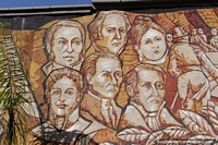 Sculptured mural of 6 important people of Paraguay in Ciudad del Este. Paraguay, South America.