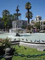 The fountain and pool in Arequipas plaza. Peru, South America.