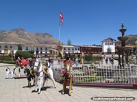 The colorful and beautiful plaza in Huamachuco. Peru, South America.