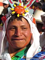 The big grin of an Indian in the Huamachuco festival. Peru, South America.