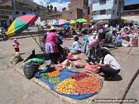 Yams and other vegetables for sale at Yungay markets. Peru, South America.