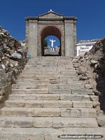 The stairs and archway up to Jesus at Campo Santo, Yungay. Peru, South America.